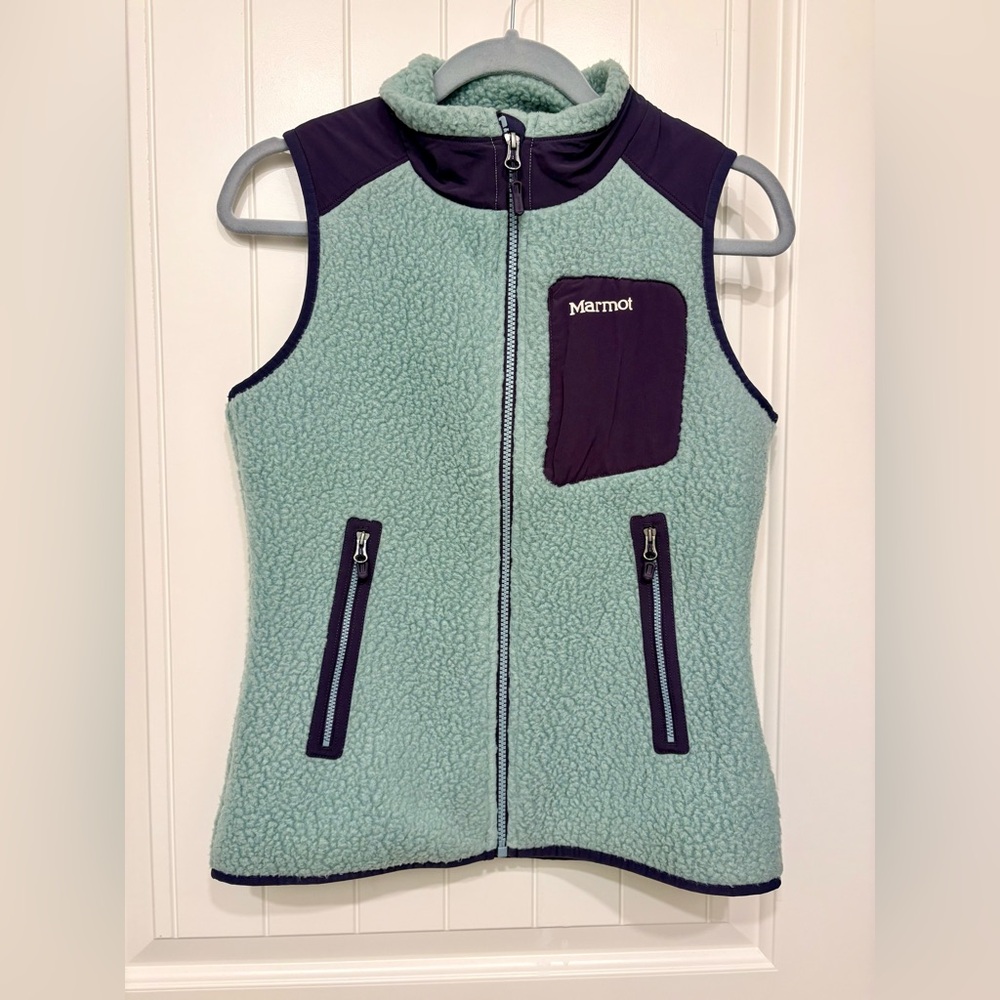 Marmot Polartec Wiley Fleece Full Zip Vest Teal and Purple Women’s Size XS